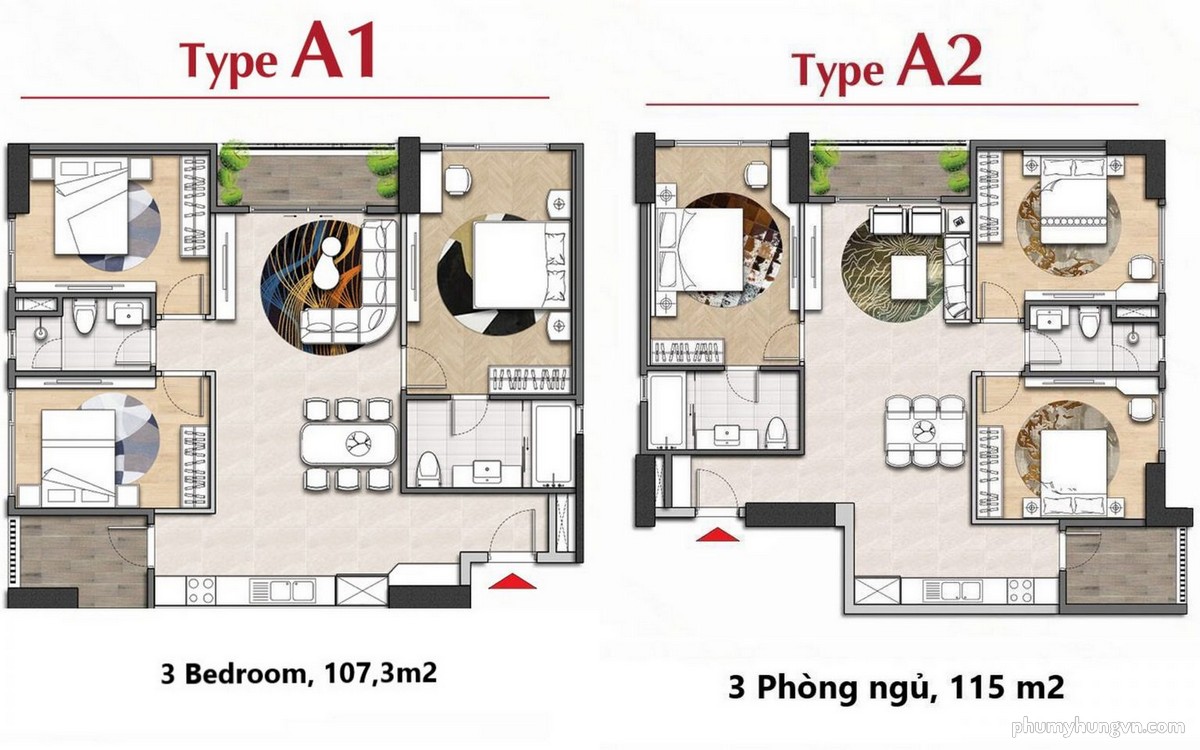 Thiết kế chi tiết căn hộ A1 - A2 dự án The Antonia Phú Mỹ Hưng
