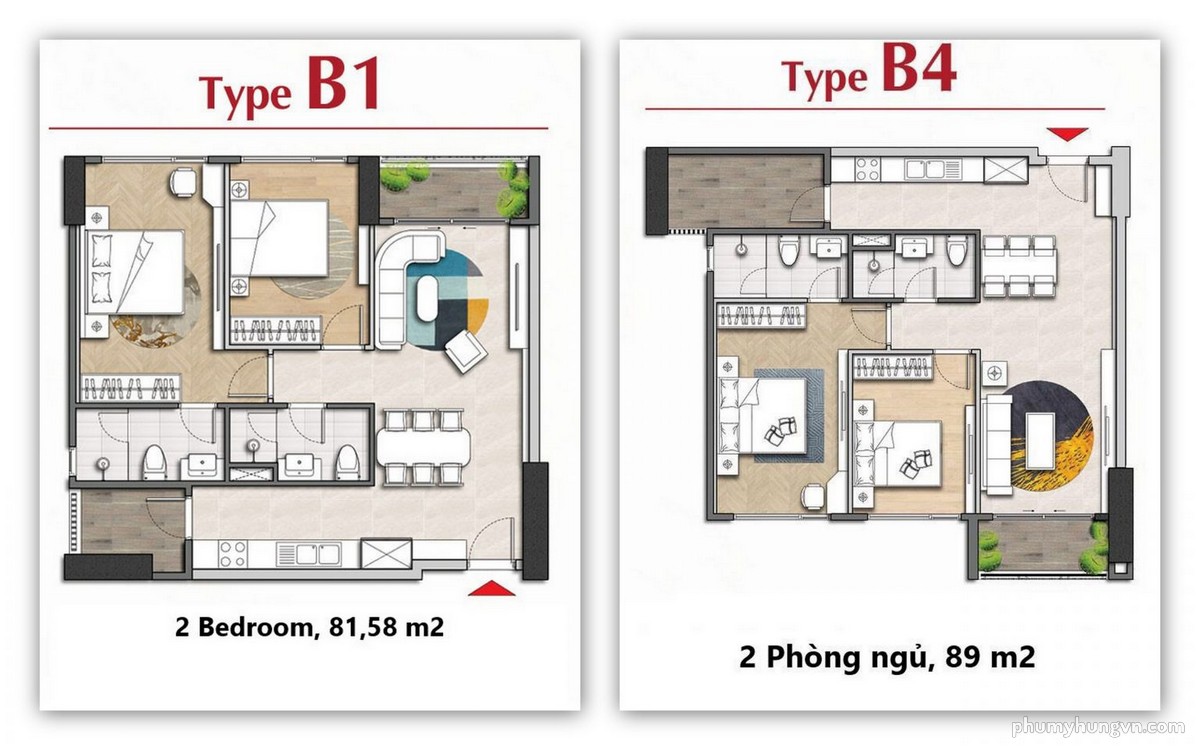Thiết kế chi tiết căn hộ B1 - B4 dự án The Antonia Phú Mỹ Hưng