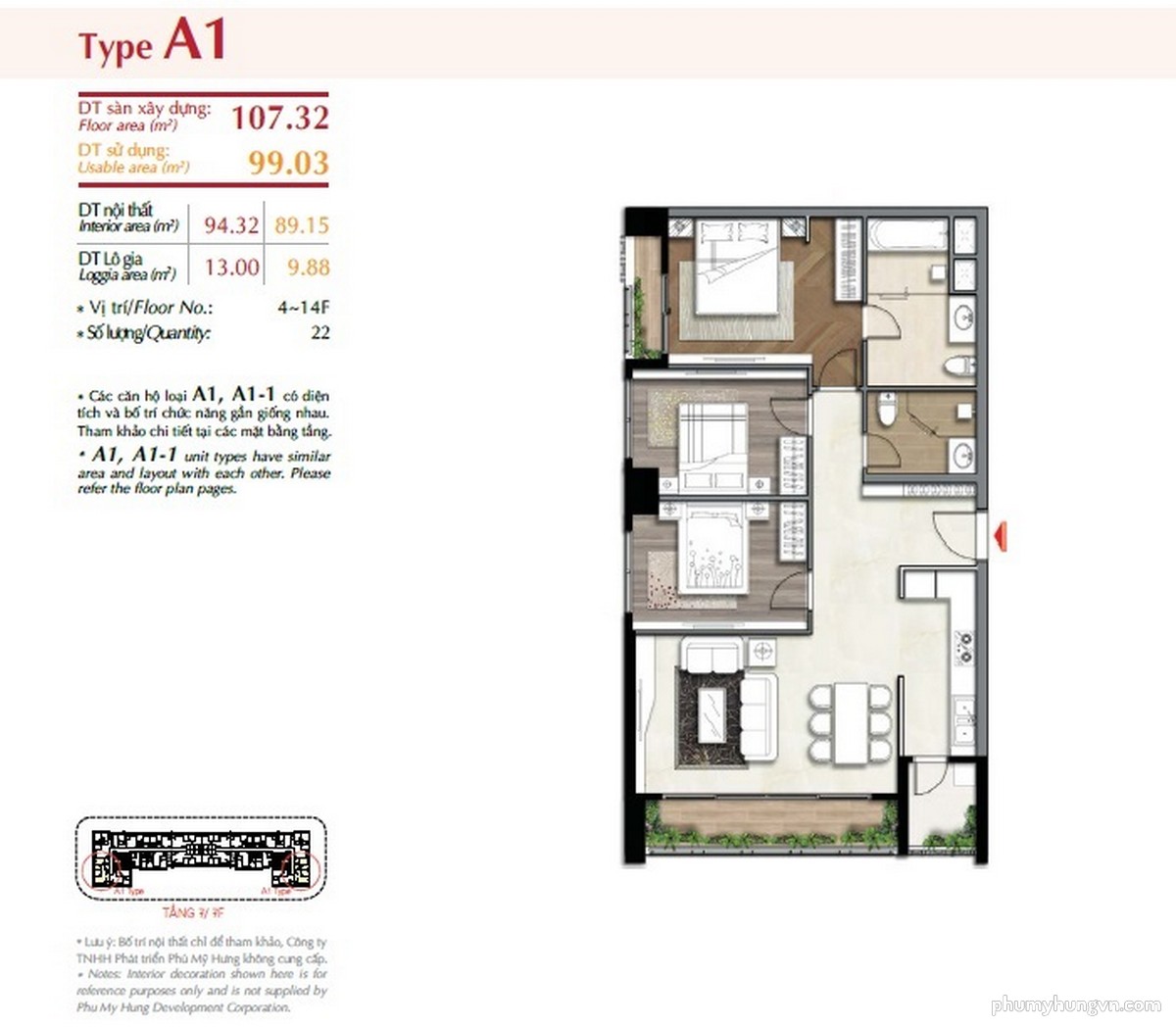Thiết kế căn hộ A1 dự án The Ascentia Phú Mỹ Hưng