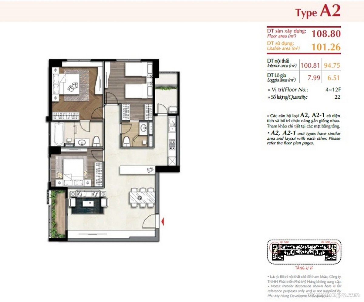 Thiết kế căn hộ A2 dự án The Ascentia Phú Mỹ Hưng