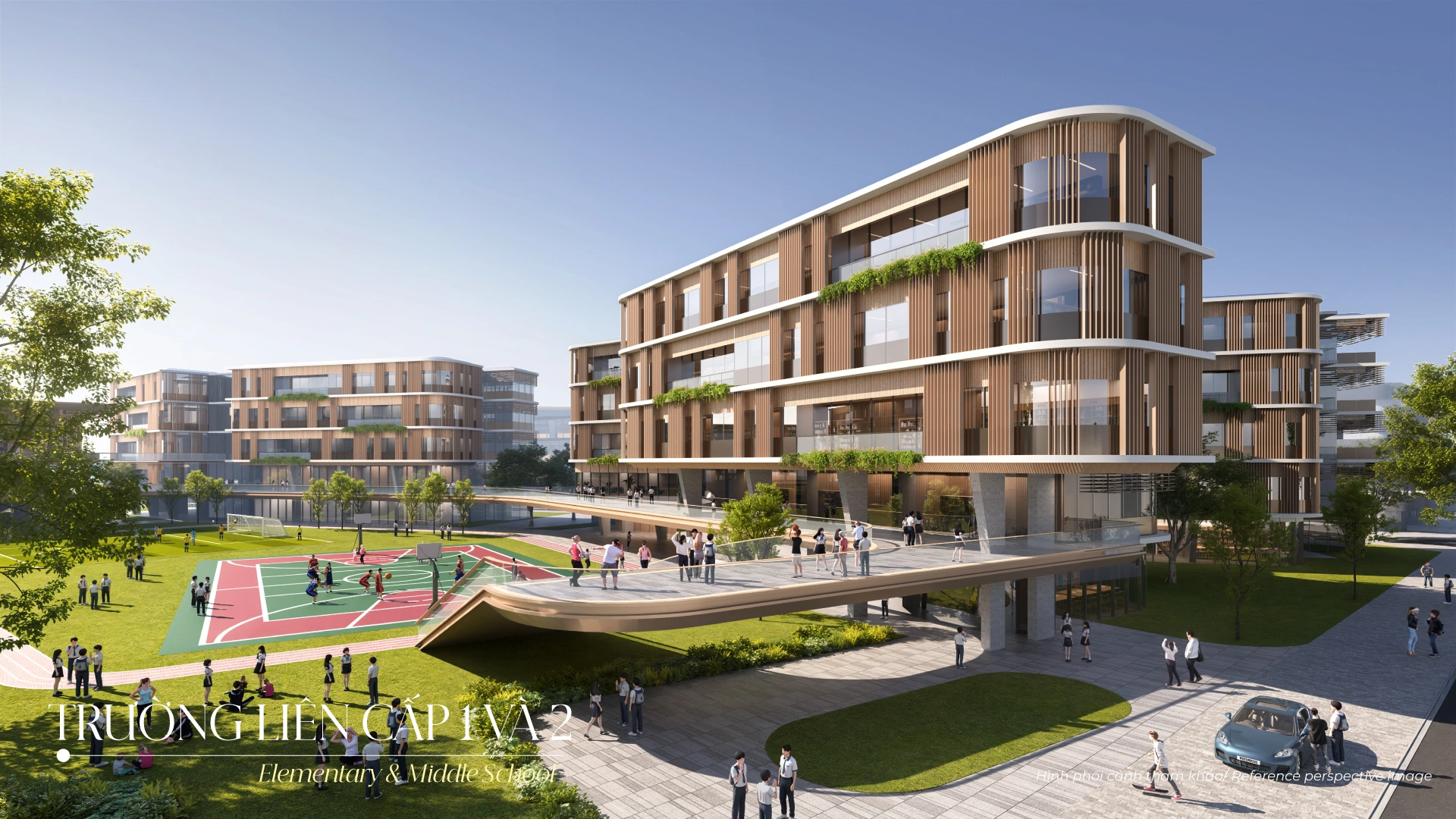 Phối cảnh trường liên cấp 1-2 khu đô thị Phú Mỹ Hưng Hồng Hạc City