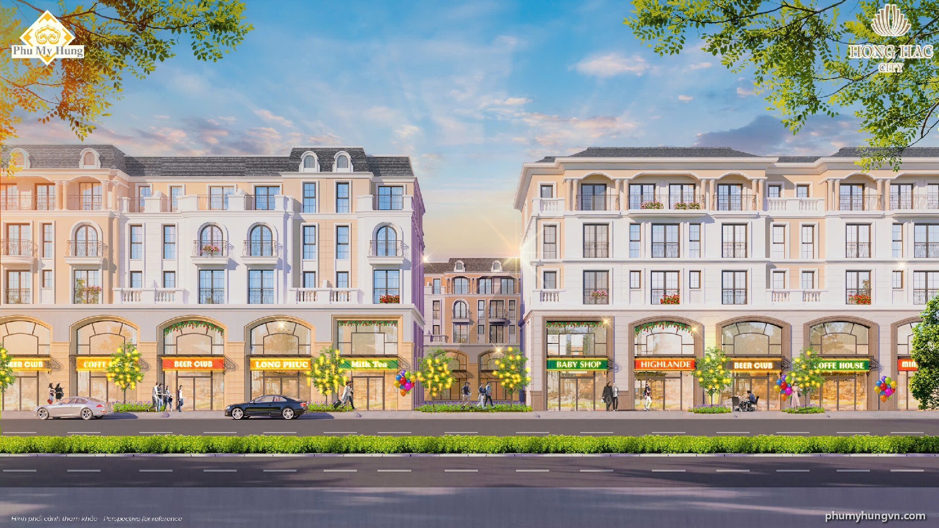 Shophouse trục đường chính đại lộ Hồng Hạc rộng 40,5m. Vỉa hè mỗi bên 6m. Các căn diện tích 6 x 20, xây sẵn 5 tầng
