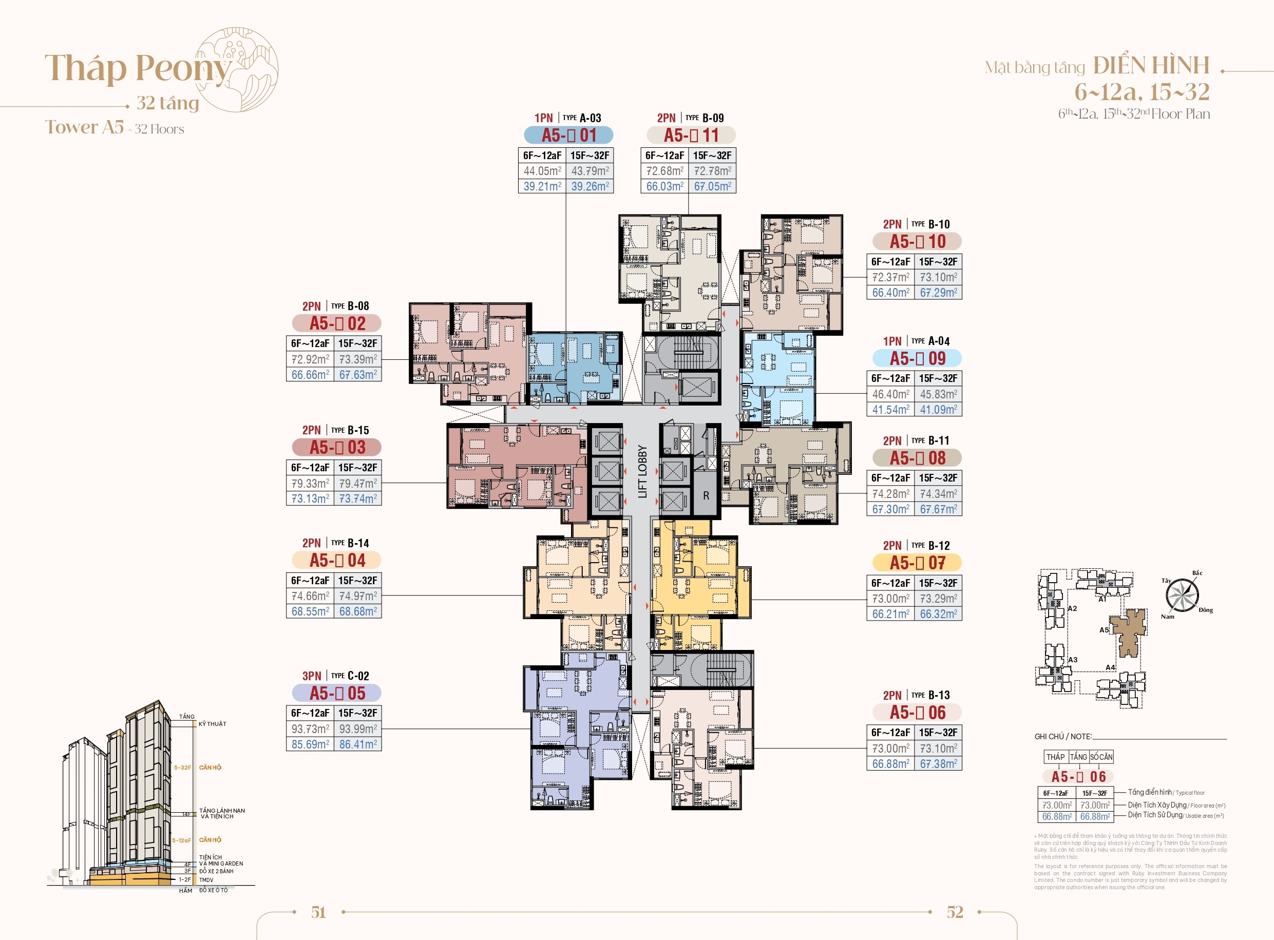 Vị trí các căn hộ góc 3 phòng ngủ sở hữu tầm nhìn rộng mở tại tháp Peony