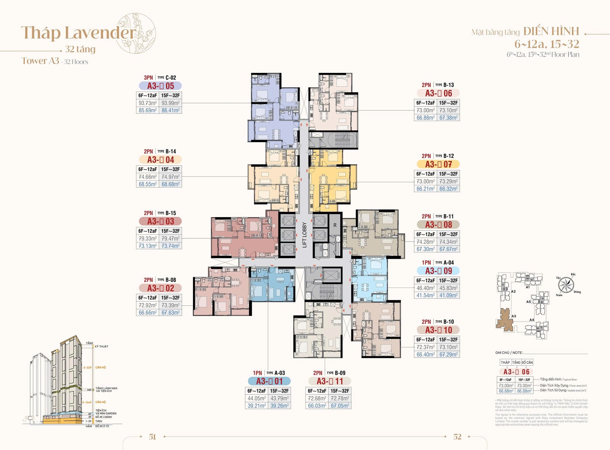 Mặt bằng Tháp A3 - Lavender The Harmonie Phú Mỹ Hưng Mới 2026