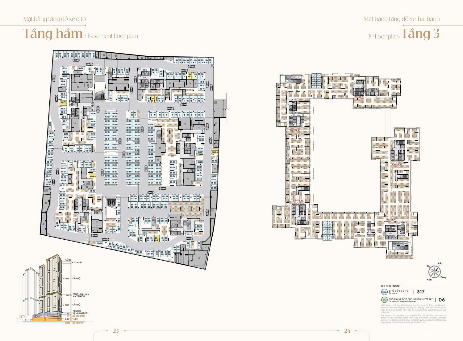 Bản vẽ kết cấu kiến trúc của phân khu tầng hầm dự án cung cấp bãi đỗ xe