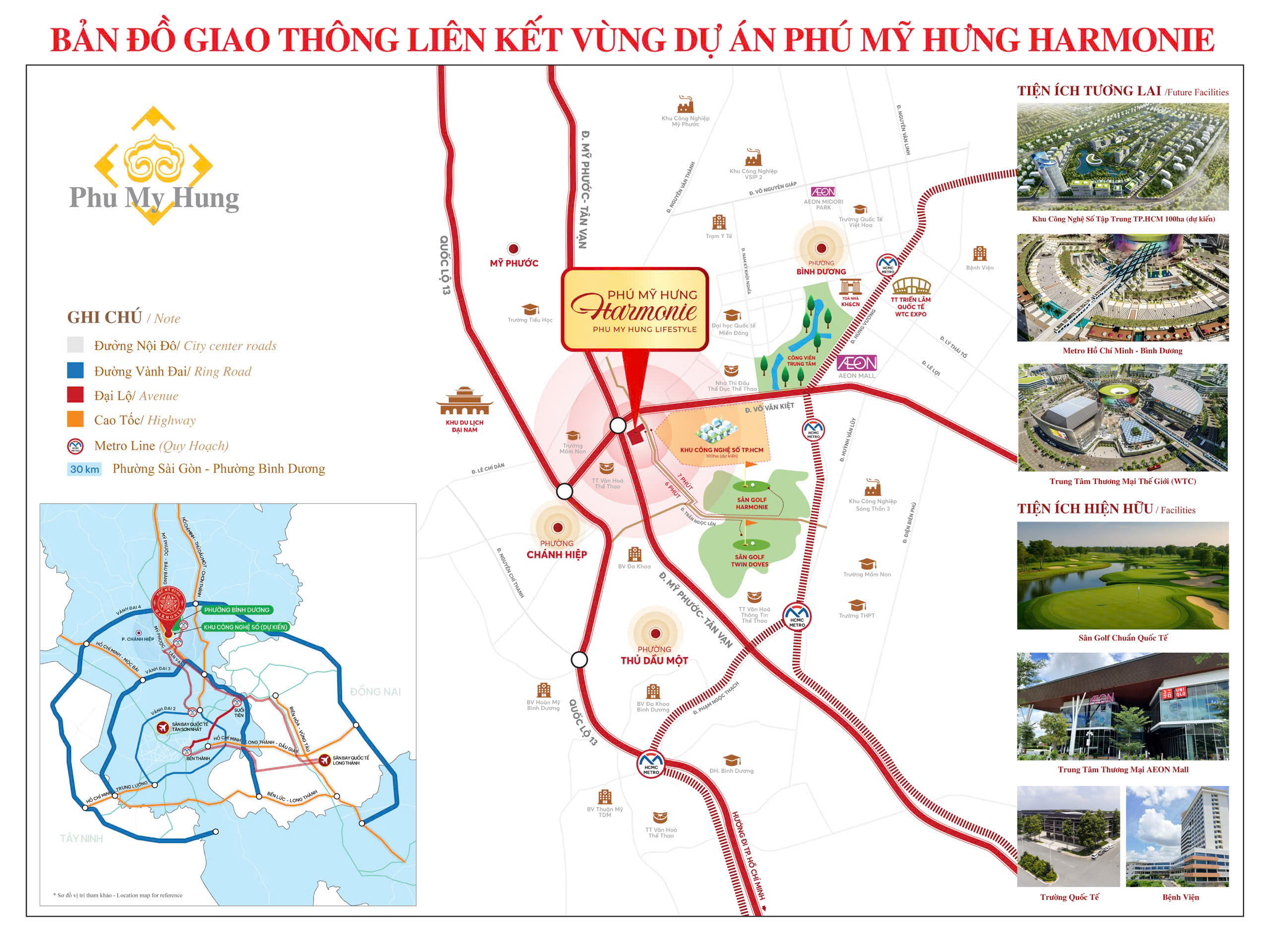 Bản đồ định vị tọa độ và các tuyến đường giao thông trọng điểm quanh The Harmonie