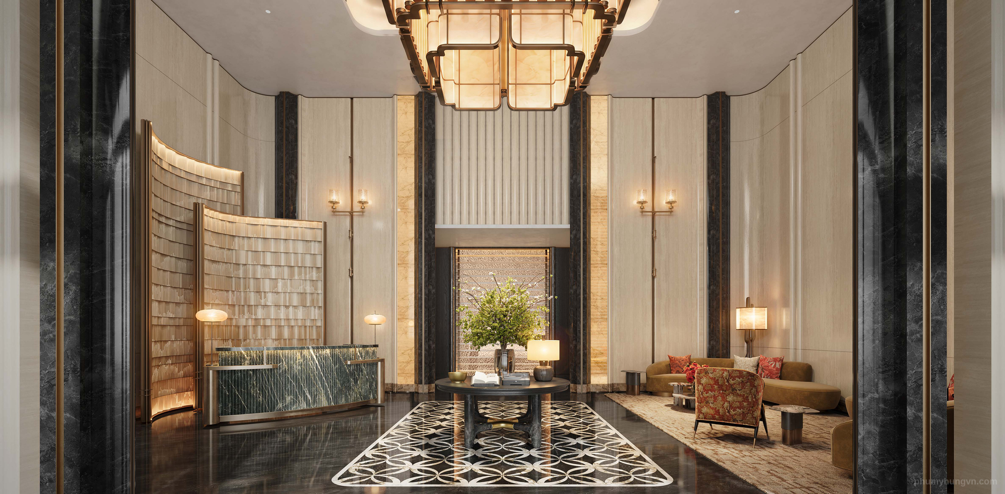 Khu vực tiếp khách Main Lobby Triton Crown xa hoa lộng lẫy Khu vực tiếp khách Main Lobby Triton Crown xa hoa lộng lẫy