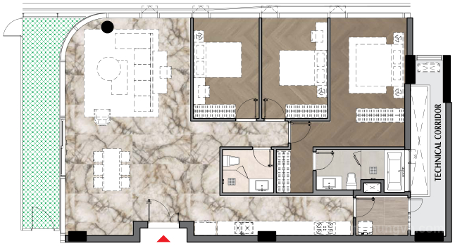 Bản vẽ chi tiết Mặt bằng căn hộ 3A.4d Triton Crown Bản vẽ chi tiết Mặt bằng căn hộ 3A.4d Triton Crown
