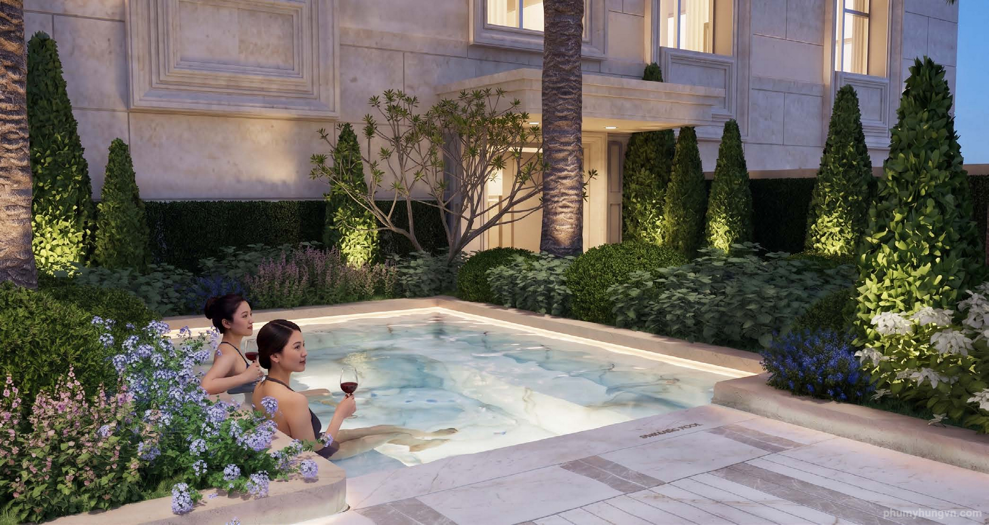 Hồ Jacuzzi với cảnh quan riêng tư
